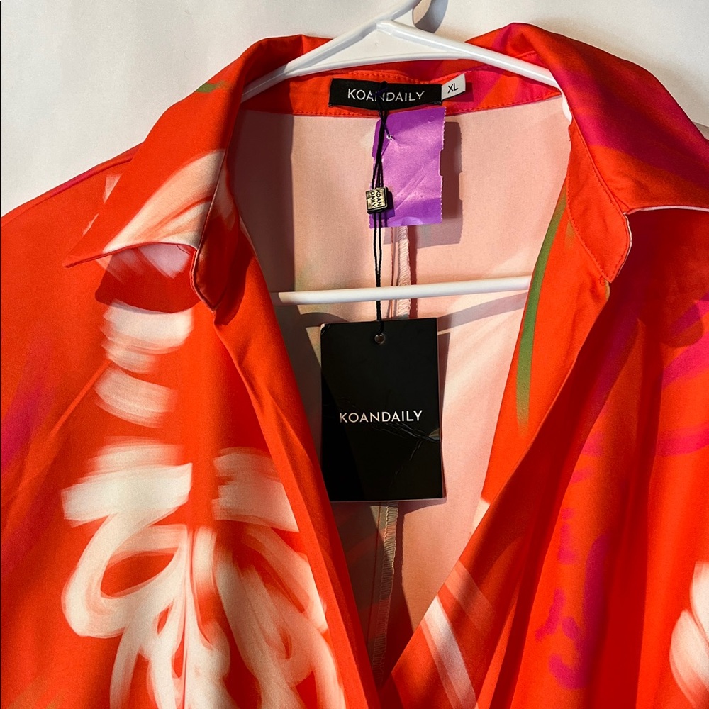 KOAN DAILY Vibrant Floral Wrap Dress Long Sleeve cuffed Sz XL - Picture 6 of 15